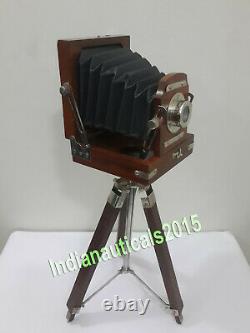 Antique Vintage Look Film Camera Wooden Tripod Collectible Studio