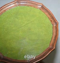 Bevan Funell Angleterre Green Leather Vintage Mahogany Tripod Lamp Side End Table