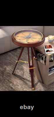 Boussole de cadran solaire avec trépied en bois - Cadeau nautique ancien