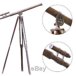 Brass Antique Vintage Telescope Capitainerie Trépied Sol En Bois Debout De Plancher