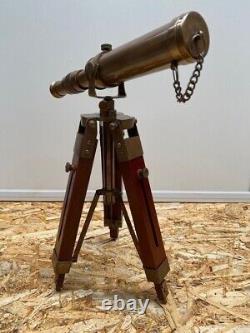 Cadeau décoratif de télescope en laiton massif avec trépied en bois de style nautique ancien