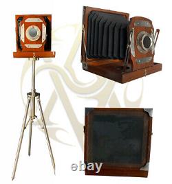 Caméra En Bois De Style Vintage Sur Trépied Antique Table Collectible Top Accueil Décor