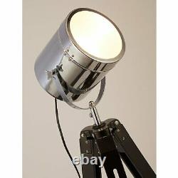 Chrome Spotlight Ajustable Trépied Lampe De Sol En Bois Rétro Vintage Industriel