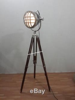 Classique Vintage Lampe Décorative Hollywood Spotlight Avec Trépied En Bois Lourd