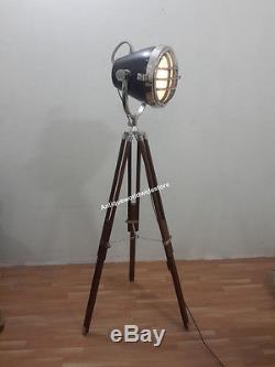 Classique Vintage Lampe Décorative Hollywood Spotlight Avec Trépied En Bois Lourd