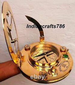 'Compas solaire vintage en laiton bronze nautique avec trépied en bois de 8 pouces steampunk'