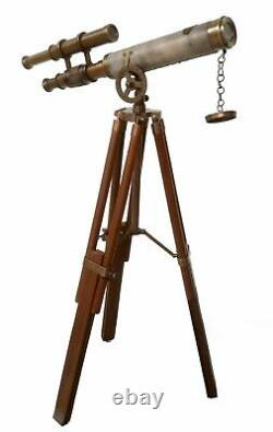 Déco Maritime Ancien Télescope En Laiton Marin Vintage Avec Cadeau De Trépied En Bois