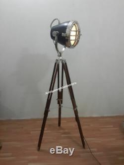 Décoratif Vintage Spotlight Classiques Hollywood Lampe Avec Trépied En Bois Lourd