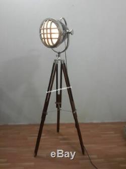 Décoratif Vintage Spotlight Classiques Hollywood Lampe Avec Trépied En Bois Lourd