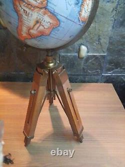 Décoration de table vintage en bois et métal - Globe nautique éducatif sur trépied