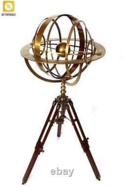 Décoration vintage en laiton sphérique Astrolabe - Astronomie - Trépied en bois - Cadeaux