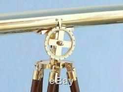 Double Baril De Télescope En Laiton Massif Maritime Fait À La Main Avec Trépied En Bois