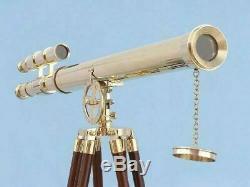 Double Baril De Télescope En Laiton Massif Maritime Fait Main Vintage Avec Trépied
