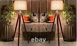 ENSEMBLE DE 2 Supports Tripode en Bois Ancien Vintage pour Lampe sur Pied Objet de Décoration Maison