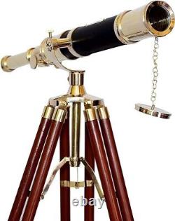 Élégance nautique Style antique Télescope en laiton massif avec trépied en bois réglable