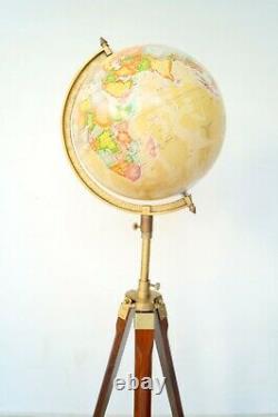 Globe World Tripod Map Stand Nautique Plancher En Bois Antique Decor Vintage Atlas