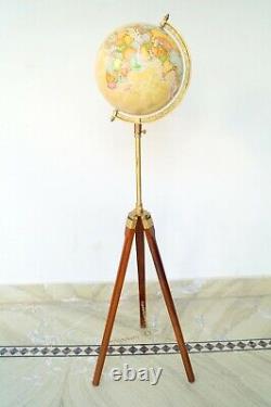 Globe World Tripod Map Stand Nautique Plancher En Bois Antique Decor Vintage Atlas
