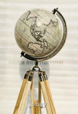 Globe terrestre vintage avec support trépied en bois fait main pour la décoration de bureau et de la maison