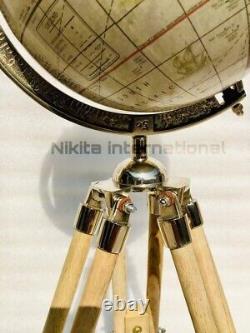 Globe terrestre vintage avec trépied en bois fait main pour la décoration de bureau et de la maison