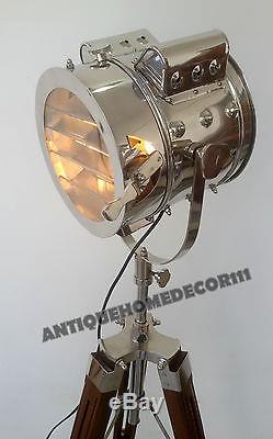 Hollywood Antique Tripod Spot Light Vintage Trépied En Bois Industriel Lampe De Sol