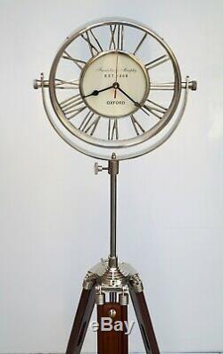 Horloge De Plancher En Laiton Vintage Chiffres Romains À La Décoration De La Maison En Bois Stand Trépied