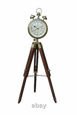 Horloge En Laiton Avec Trépied En Bois Réglable Stand Vintage Maison Article Décoratif