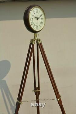 Horloge Murale En Bois De L'inde Nautique Avec Trépied Stand Accueil Décor Horloge Vintage