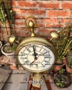 Horloge Vintage Avec Support De Trépied En Bois Réglable, Style Réveil En Métal