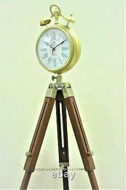 Horloge Vintage En Bois Et Métal, Trépied En Bois Réglable