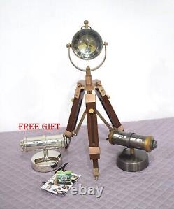 Horloge de bureau en laiton sur trépied en bois finition antique marron mécanisme d'horloge