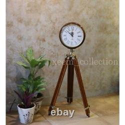 Horloge de sol nautique vintage avec trépied en bois antique réglable - Décoration d'intérieur