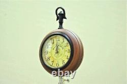 Horloge de table sur trépied en bois antique, style vintage, décor nautique