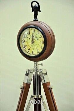 Horloge de table sur trépied en bois antique, style vintage, décor nautique