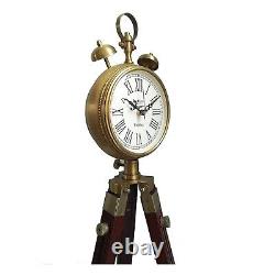 Horloge en bois et métal en laiton de style vintage avec pied tripode pour la décoration 45 po