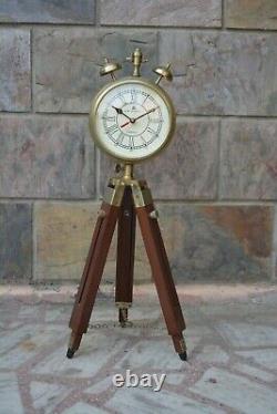 Horloge nautique vintage en bois sur pied trépied décoratif