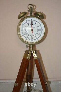 Horloge nautique vintage en bois sur pied trépied décoratif