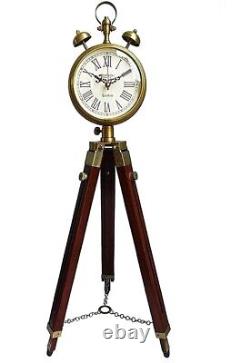 Horloge sur trépied en bois nautique vintage - Horloge de sol à pendule en bois ancien