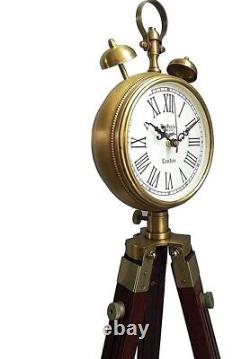 Horloge sur trépied en bois nautique vintage - Horloge de sol à pendule en bois ancien