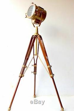 Lampadaire Vintage Trépied Projecteur Antique Laiton Réglable Lumière Décoration De La Chambre