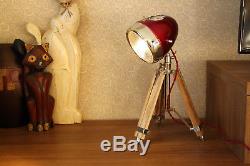 Lampe De Bureau Vintage De Phare De Moto Avec Trépied En Bois