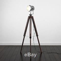 Lampe De Plancher Réglable En Bois De Trépied En Bois De Studio De Photographie Industrielle Vintage