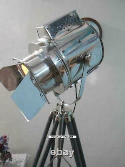 Lampe De Recherche Vintage Lampadaire W / Trépied En Bois Noir Stand Spot Light