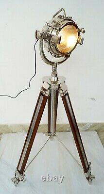 Lampe De Sol Marine Vintage Designer En Bois Trépied Éclairage Lampe De Recherche Spotlight