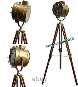 Lampe De Sol Trépied Antique Vintage Style Lampe De Recherche En Bois Ajustable Spotlight