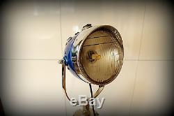 Lampe De Sol Vintage De Phare De Moto Avec Trépied En Bois