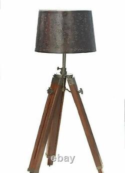 Lampe De Sol Vintage En Bois Trépied Réglable Stand Shade Lampe Vintage Réplique