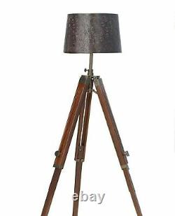 Lampe De Sol Vintage En Bois Trépied Réglable Stand Shade Lampe Vintage Réplique