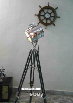 Lampe De Sol Vintage Spotlight Avec Trépied En Bois Gris Stand Spot Light