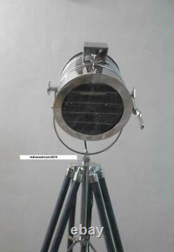 Lampe De Sol Vintage Spotlight Avec Trépied En Bois Gris Stand Spot Light