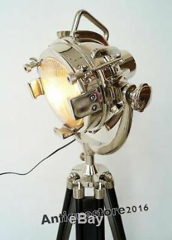 Lampe Marine Sol Vintage Design Éclairage Trépied En Bois Searchlight Lustre